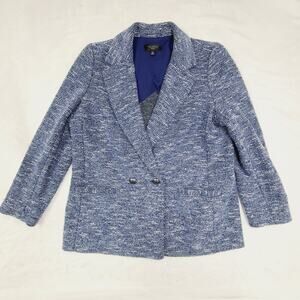 Talbots Blue Tweed Double-Breasted Blazer Office Workwear Business Casual 14P